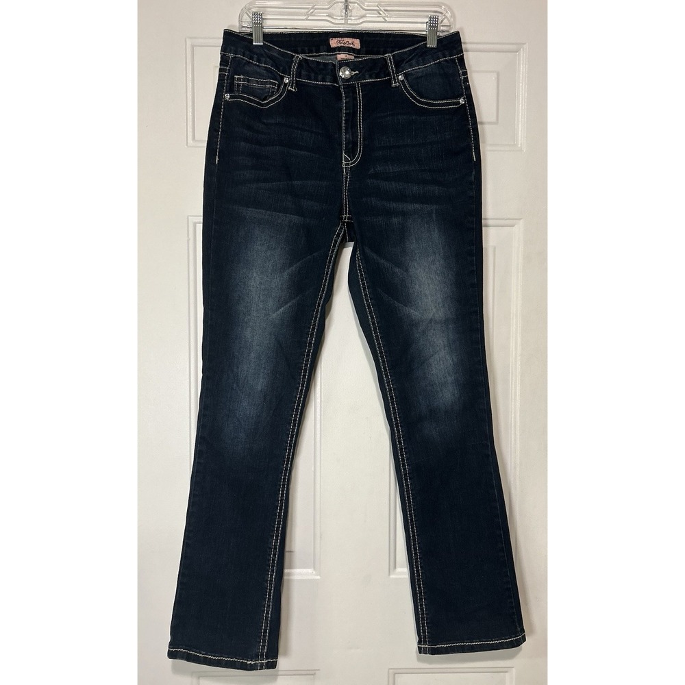 True Luck Jeans Womens 14 Dark Wash Bootcut Stretch Rhinestone Denim 35x31